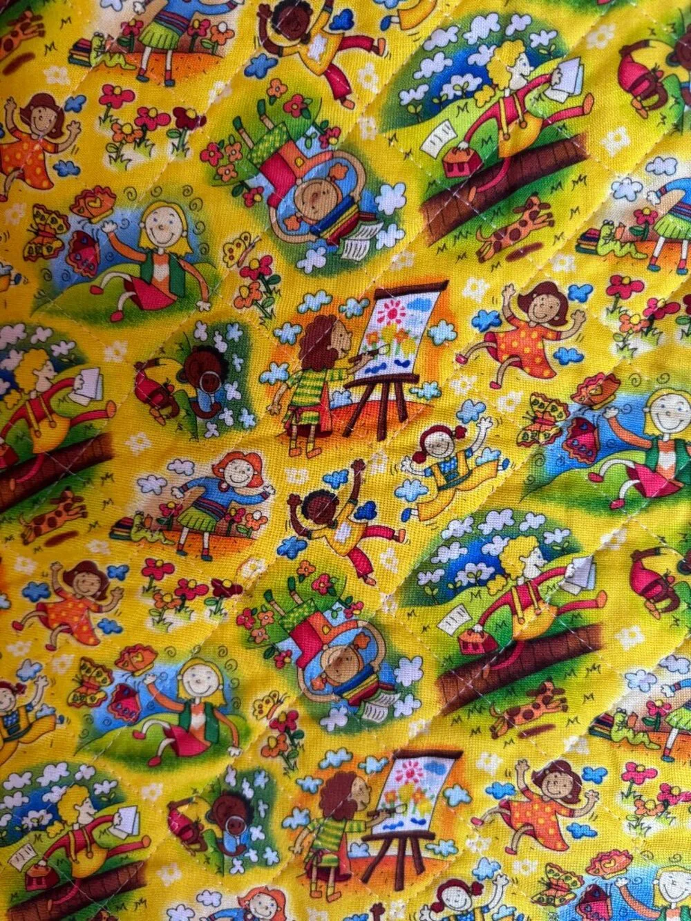 2 yards Prequilted Double Print Children School Bright Colorful 1022-5